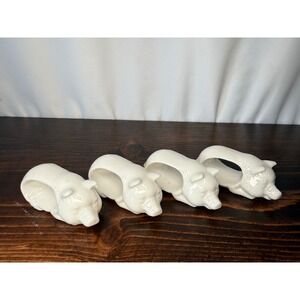 Vintage Shafford White Ceramic Pig Napkin Rings Set of 4 Farmhouse Decor 2081